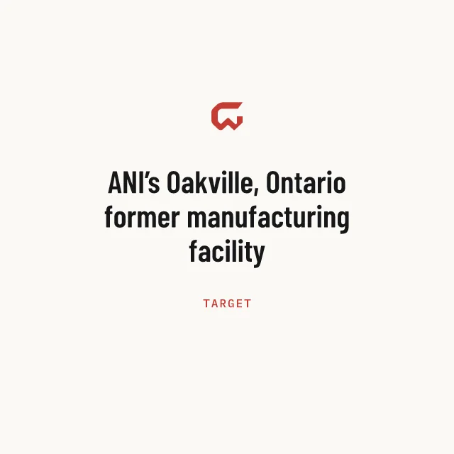 Target: ANI’s Oakville, Ontario former manufacturing facility