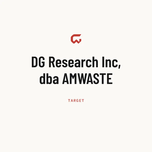 Target: DG Research Inc, dba AMWASTE