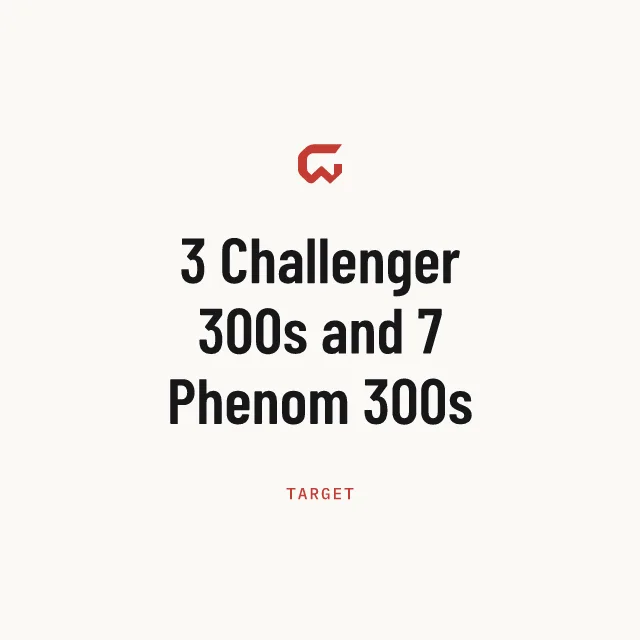 Target: 3 Challenger 300s and 7 Phenom 300s
