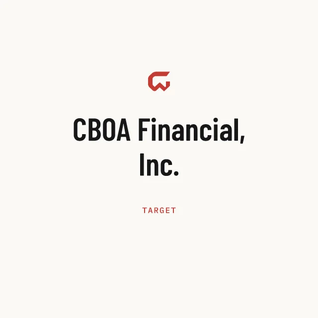 Target: CBOA Financial, Inc.