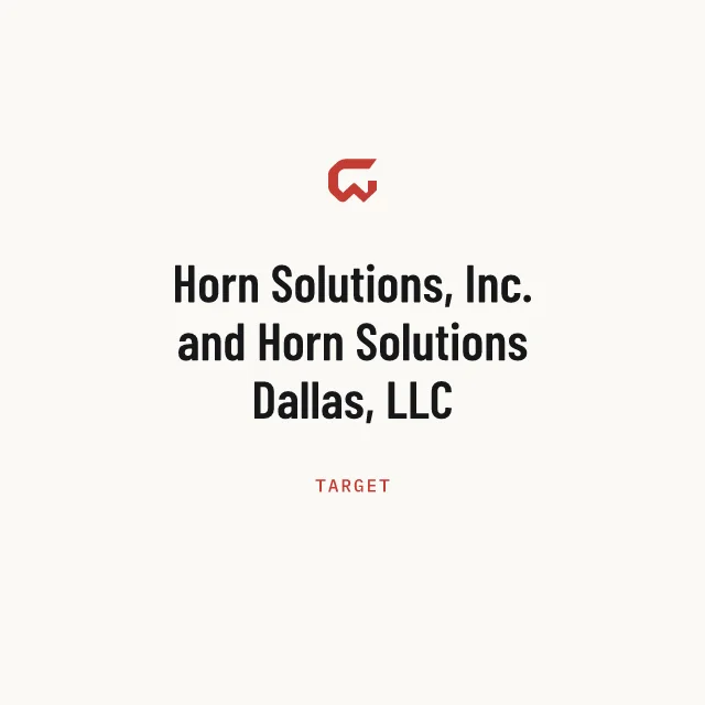 Target: Horn Solutions, Inc. and Horn Solutions Dallas, LLC